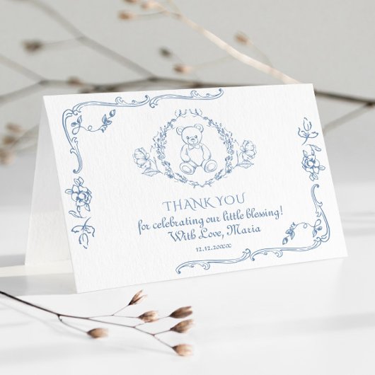 Carte Toile Elégant cadre Teddy ours Merci