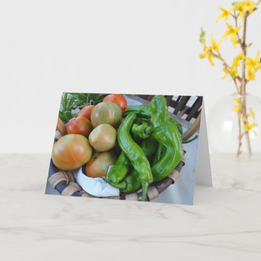 Carte Tomates et poivrons verts dans le panier (Fleur jaune)