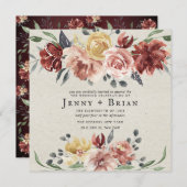 Carte Tomber dans l'amour | Rustic Bloom Carré Mariage (Devant / Derrière)