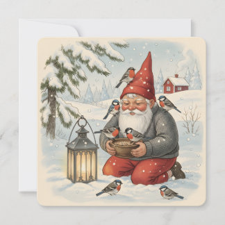 Carte Tomte scandinave vintage avec oiseaux