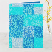 Carte Tonalités Bleues Feuillages Rayures (Fleur jaune)