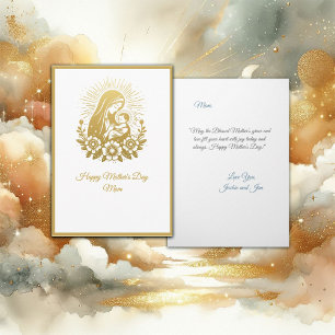 Carte Tone d'or Vierge Marie Fête des Mères