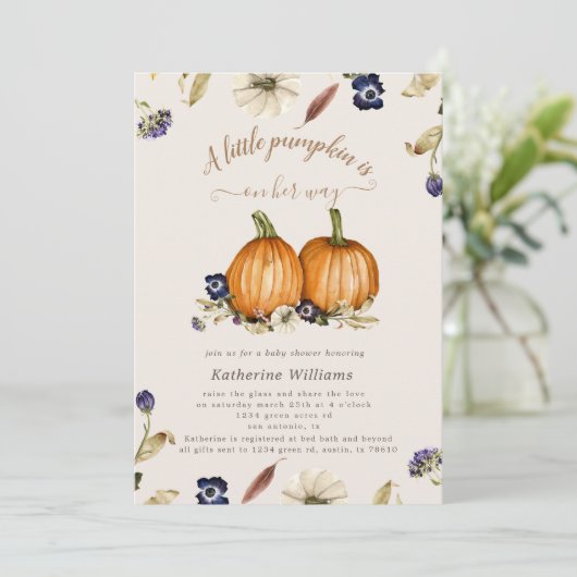 Carte tons d'automne citrouille baby shower (Debout devant)