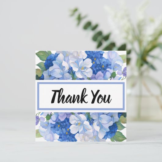 Carte Tons de Merci de fleurs bleues (Debout devant)