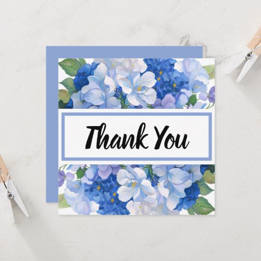 Carte Tons de Merci de fleurs bleues (Devant/Arrière en situation)