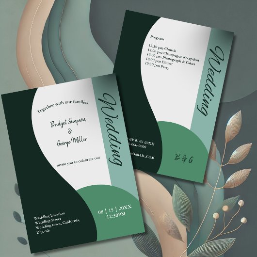 Carte tons verts sauge simple boho chic mariage