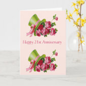 Carte Top chapeau et fleurs, Joyeux 21e anniversaire (Fleur jaune)