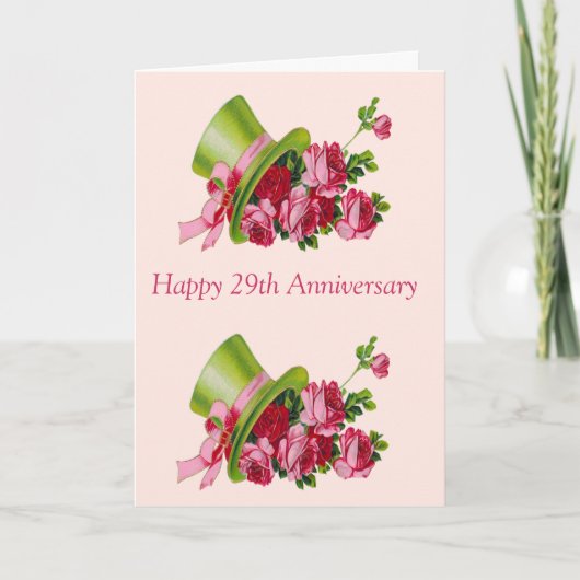 Carte Top chapeau et fleurs, Joyeux 29e anniversaire (Devant)