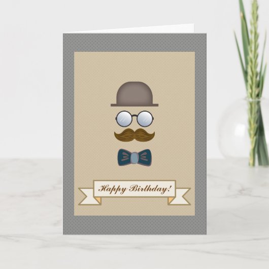 Carte Top Chapeau, Moustache, Lunettes et Cravate Bow An (Devant)