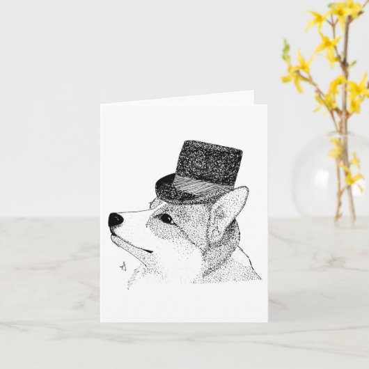 Carte Top Hat Corgi (Fleur jaune)