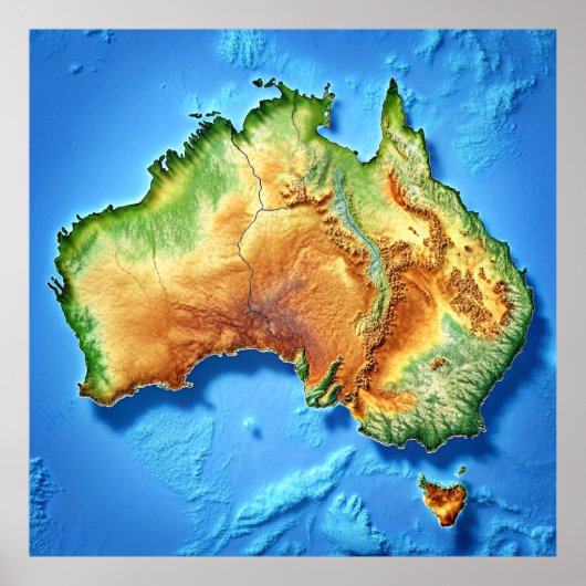 Carte topographique Australie Poster (Devant)