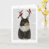 Carte Tortoiseshell Cat with Antlers and Red Birds (Fleur jaune)