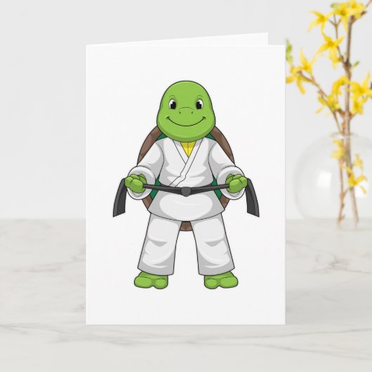 Carte Tortue à l'art martial avec ceinture noire (Fleur jaune)