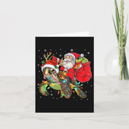 Carte Tortue amusante Noël Père Noël équitation Tortue d (Devant)