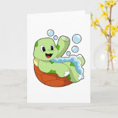 Carte Tortue au bain avec mousse (Fleur jaune)