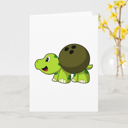 Carte Tortue au bowling avec boule de bowling (Fleur jaune)