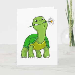 Carte Tortue avec fleur de marguerite