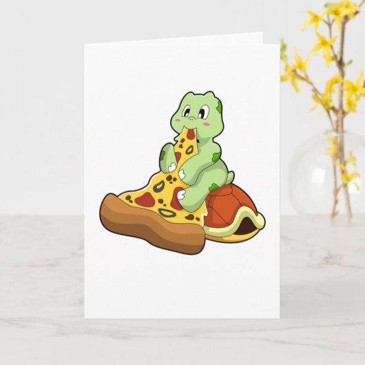 Carte Tortue avec Pizza (Fleur jaune)