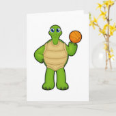 Carte Tortue basketteur avec ballon de basket (Fleur jaune)