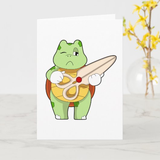 Carte Tortue coiffeuse avec ciseaux (Fleur jaune)