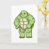 Carte Tortue culturiste avec tablette de chocolat (Fleur jaune)