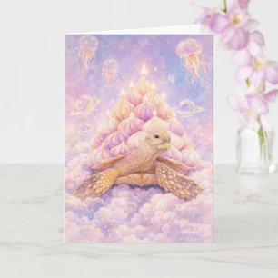 Carte Tortue d'anniversaire Zefir pastel rêveuse dans le