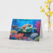 Carte Tortue de la natation colorée (Fleur jaune)