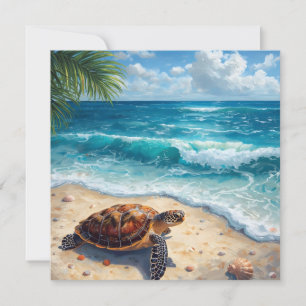 Carte Tortue de mer à l'aquarelle sur une plage tropical