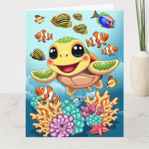 Carte Tortue de mer Bébé heureux et mignonne personnage