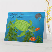 Carte Tortue de mer, blanche (Fleur jaune)