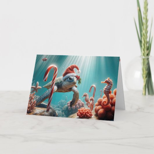 Carte Tortue de mer de Noël avec Sucres de canne (Devant)
