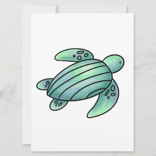 Carte tortue de mer dessin animé peint à l'aquarelle ble