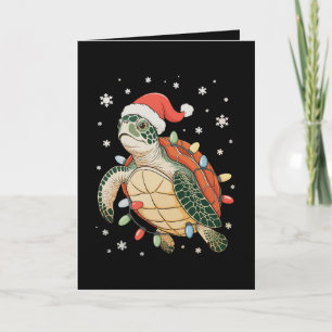 Carte Tortue de mer Lumières de Noël Chapeau Xmas Fêtes