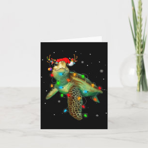 Carte Tortue de mer Lumières de Noël Drôle de chapeau de