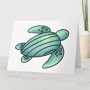Carte tortue de mer peinte à l'aquarelle dessin animé bl