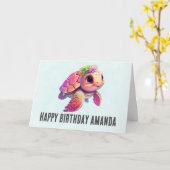 Carte Tortue de mer rose Whimsical & mignon Anniversaire (Fleur jaune)