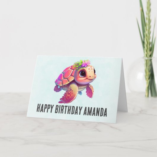 Carte Tortue de mer rose Whimsical & mignon Anniversaire (Devant)