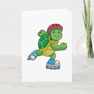 Carte Tortue en patineur avec des rollers & Casque