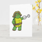Carte Tortue en pirate avec main crochue et cache-œil (Fleur jaune)