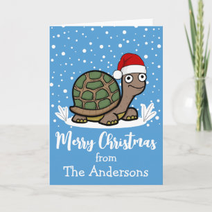 Carte Tortue joyeux Noël avec chapeau de Père Noël perso