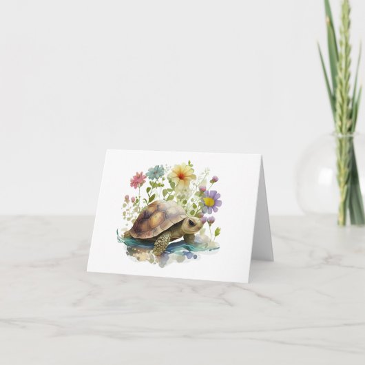 Carte Tortue précieuse avec beaucoup de fleurs Blank Gre (Devant)