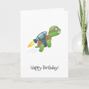 Carte Tortue volante avec Jetpack Anniversaire