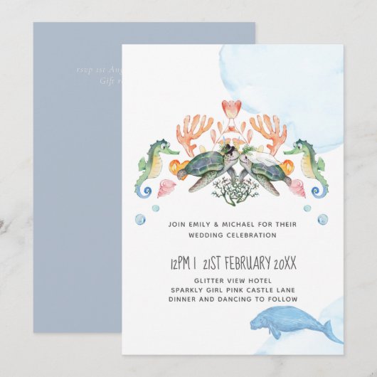 Carte Tortues de mer Mariage de vache de mer avec mariée (Devant / Derrière)