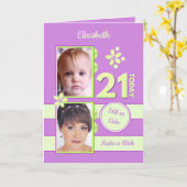 Carte Toujours si mignonnes photos violet 21e anniversai (Fleur jaune)