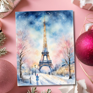 Carte Tour Eiffel à Noël en aquarelle IA