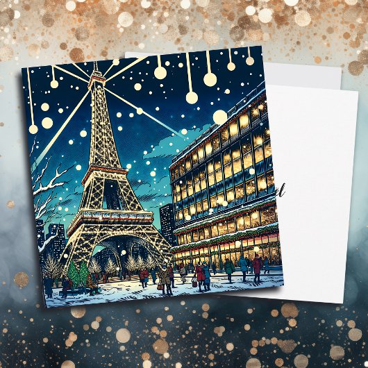 Carte Tour Eiffel à Paris, France à l'heure de Noël