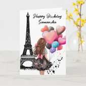 Carte Tour Eiffel Chic, Fille, Ballons Coeur Anniversair (Fleur jaune)