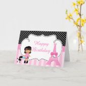 Carte Tour Eiffel Fille Africaine Américaine (Fleur jaune)