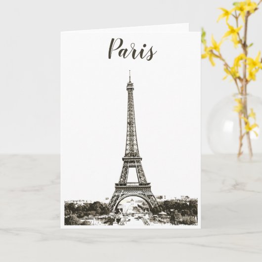 Carte Tour Eiffel noir et blanc (Fleur jaune)
