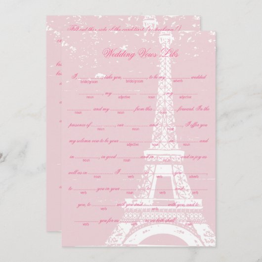 Carte Tour Eiffel rose Mariage Vows Libs Jeu (Devant / Derrière)